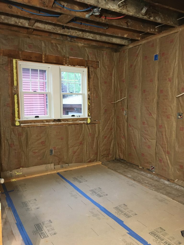 view of the kitchen with new wiring and insulation